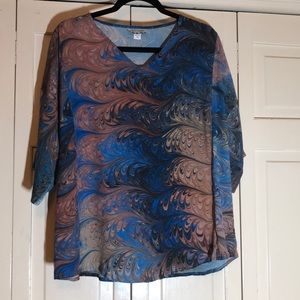 Susan Marling Marbled Original Tunic Top 100% Silk Short Sleeve SZ L/XL R1